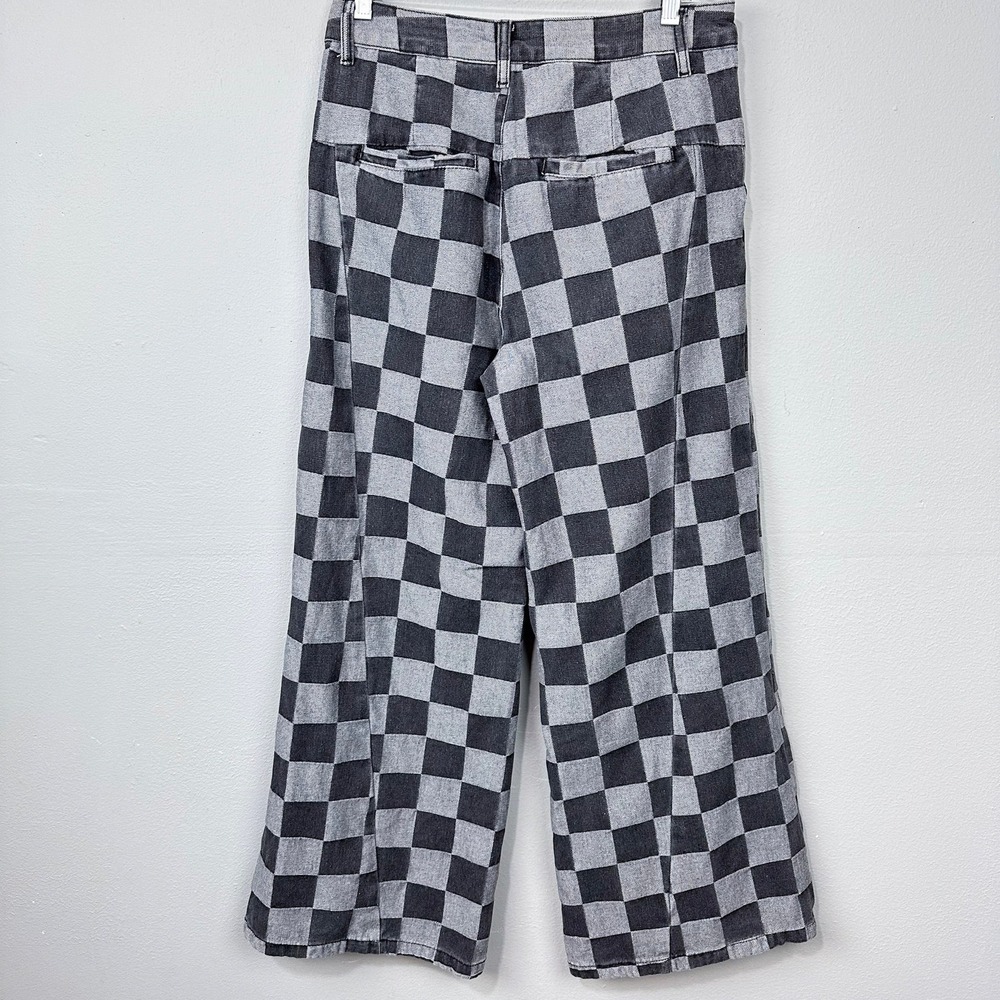 Checkered Wide Leg Trouser Jeans Women Size 8 Grey High Rise Pleated Front Pants - Picture 6 of 8